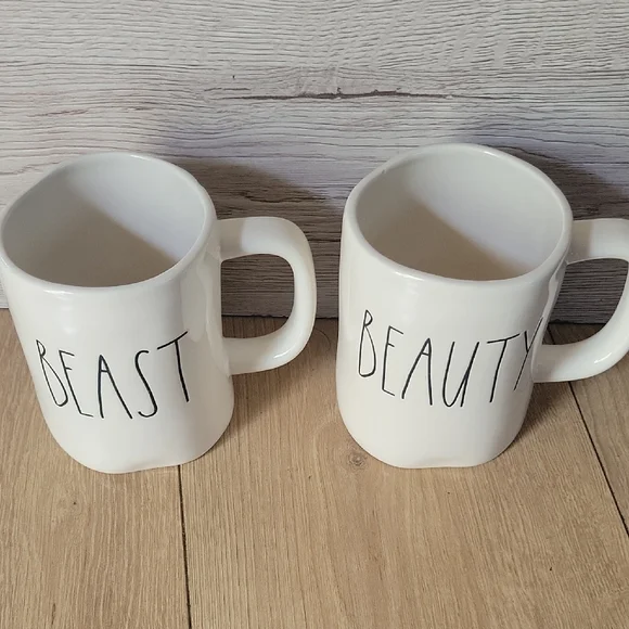 Rae Dunn Cream 'Beauty' and 'Beast' Mugs - Picture 2 of 5